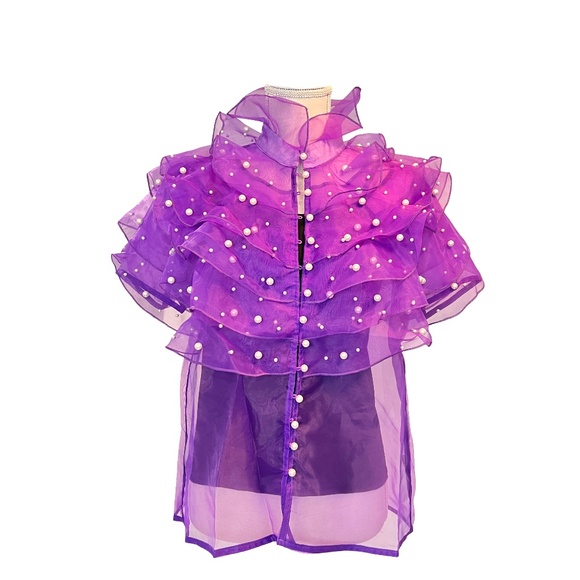 # A014 NANCY Purple Organza Top with Pearl Embellishment NWT M - Picture 2 of 10